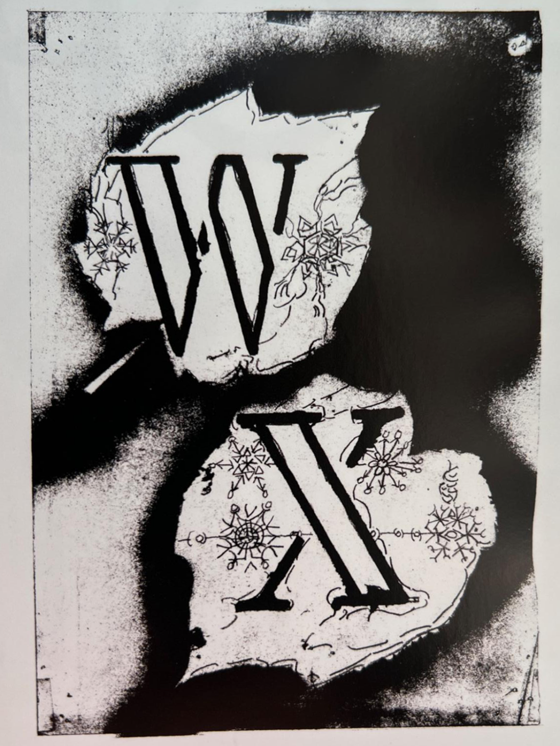 Jean Paul Riopelle, Planche W-X, série de lettrines enluminées L’Alphabet de Thulé, projet en lithographie, 44 x 31 cm / (1979) © Succession Jean Paul Riopelle / SOCAN (2022)