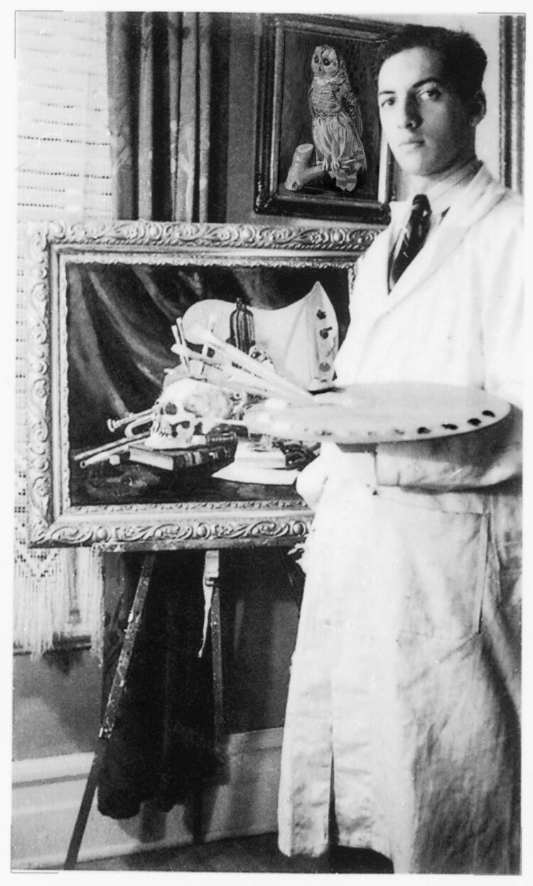 Riopelle in front of Nature bien morte, 1943. © Centre de documentation et archives Riopelle.
