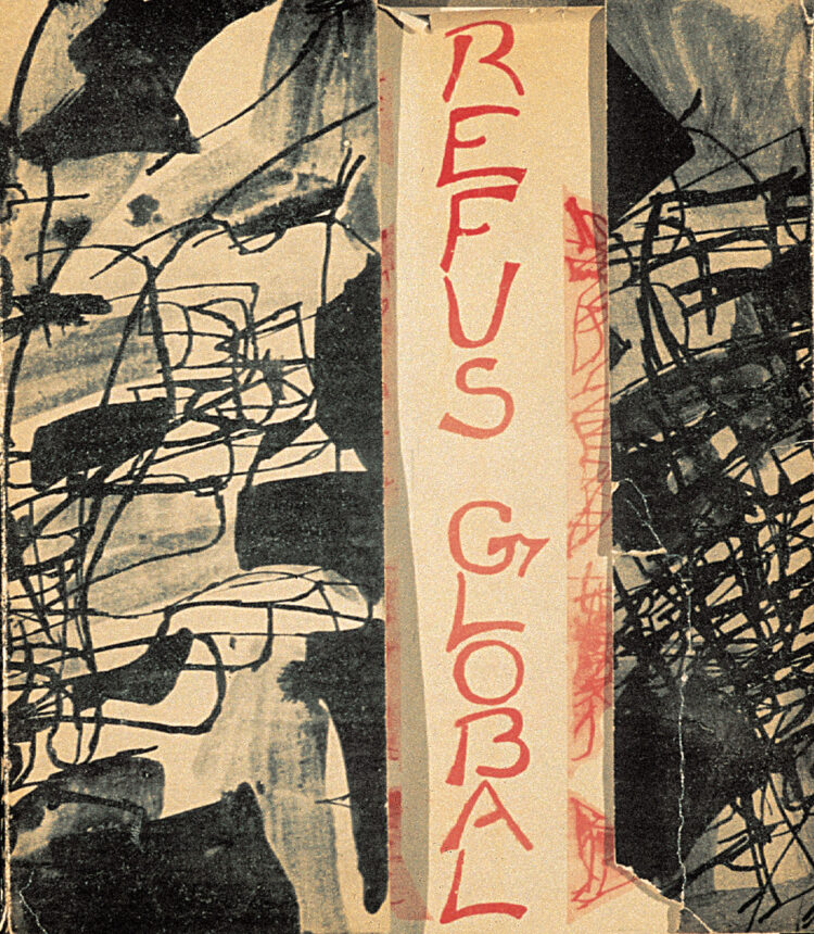 Jean Paul Riopelle and Pierre Gauvreau, cover of the manifesto Refus global, 1948<br />
ink on paper, 21,5 x 18,5 cm © Estates of Pierre Gauvreau and Claude Gauvreau / Copyright Visual Arts-CARCC, 2023
