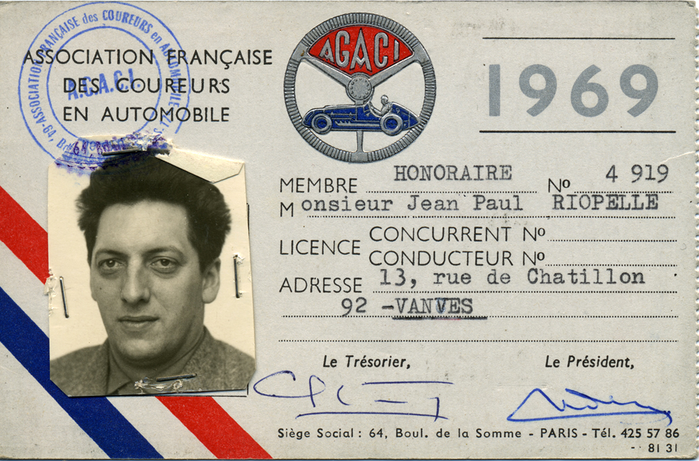 Carte de coureur automobile de Riopelle, 1969. © Centre de documentation et archives Riopelle.
