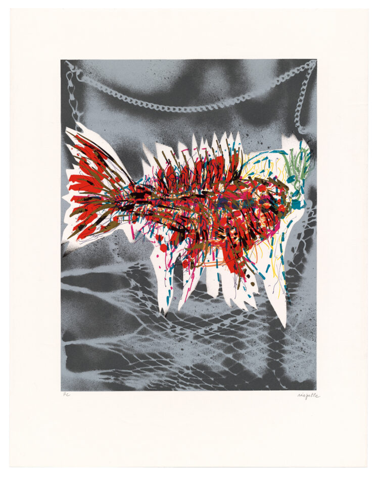 Jean Paul Riopelle, Dans le filet, lithographie originale en couleur sur Arches, 90,5 x 71 cm (1985) © Succession Jean Paul Riopelle / Droits d’auteur arts visuels &#8211; CARCC (2023)
