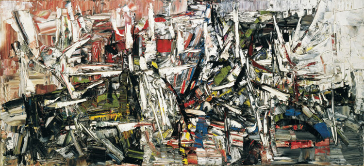 Jean Paul Riopelle, Envol, oil on canvas, 91,4 x 198,1 cm (1957) © Estate of Jean Paul Riopelle / Copyright Visuals Arts – CARCC (2023)