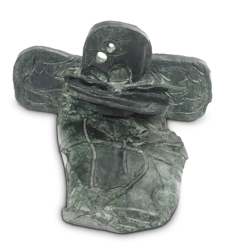 Jean Paul Riopelle, Famine demi-éléphant, bronze, cire perdue, 13 x 21,5 x 21,5 cm (1970); fonte commencée en 1989; sculpture originale en terre cuite © Succession Jean Paul Riopelle / Droits d’auteur arts visuels &#8211; CARCC (2023) 
