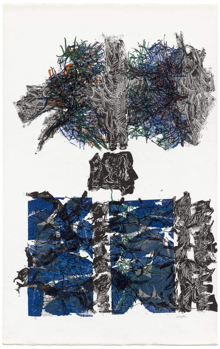 Jean Paul Riopelle, Feuilles VI, original lithograph in colors on Lana, 120 x 75,5 cm (1967) © Estate of Jean Paul Riopelle / Copyright Visuals Arts – CARCC (2023)