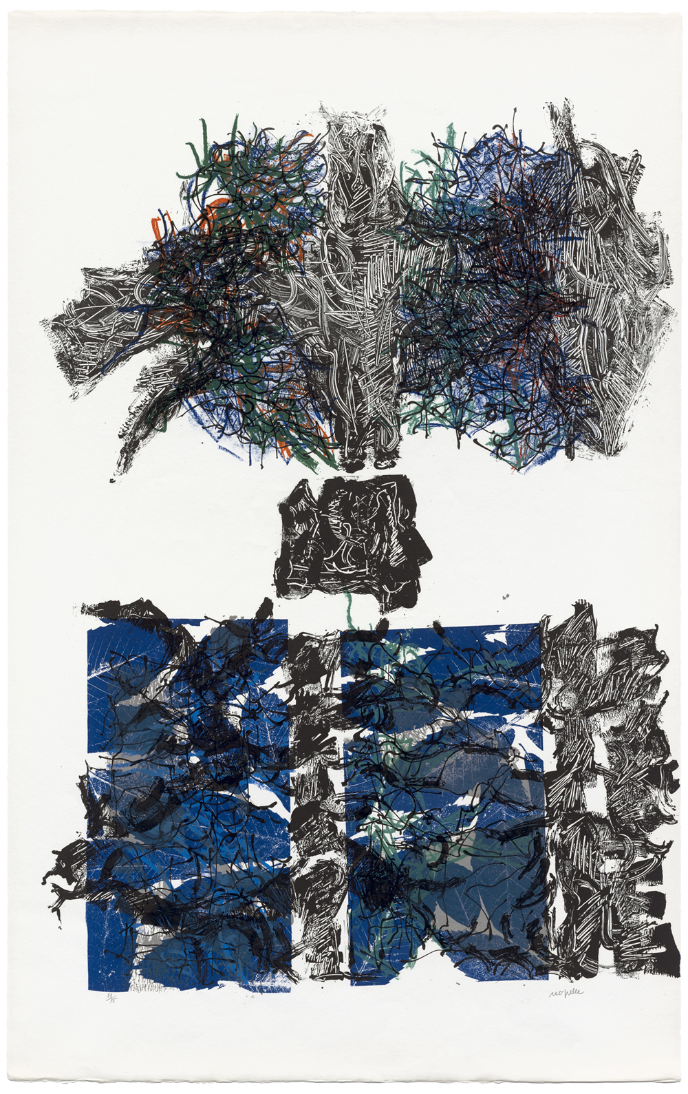 Jean Paul Riopelle, Feuilles VI, lithographie originale en couleurs sur Lana, 120 x 75,5 cm (1967) © Succession Jean Paul Riopelle / Droits d’auteur arts visuels &#8211; CARCC (2023)
