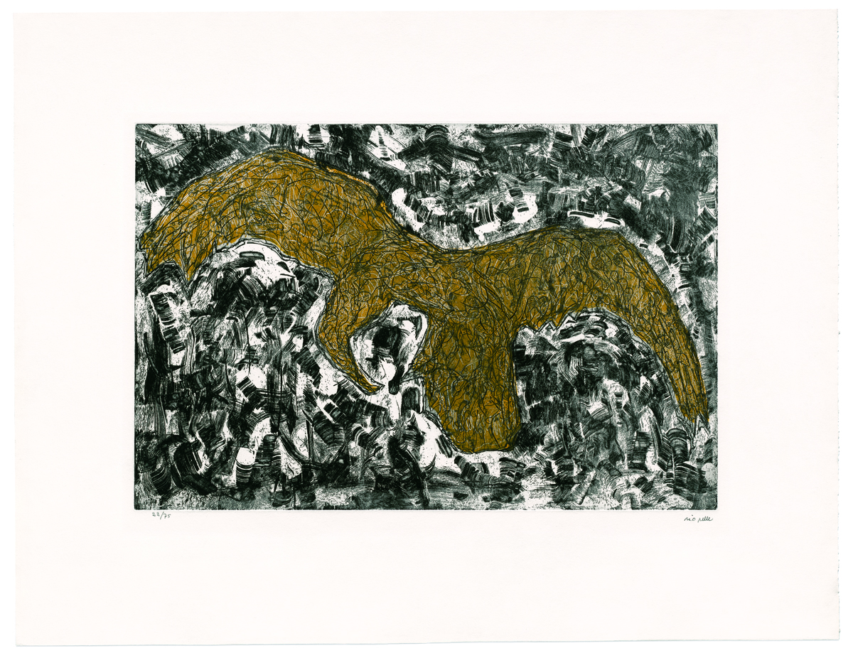 Jean Paul Riopelle, Grand aigle, eau-forte, 39,5 x 59,5 cm, sur chiffon de Mandeure, 65,5 x 84,4 cm  (1968) © Succession Jean Paul Riopelle / Droits d’auteur arts visuels – CARCC (2023)
