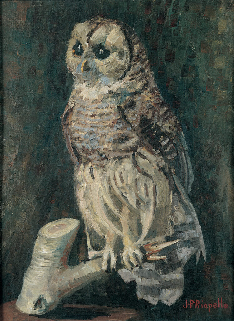 Jean Paul Riopelle, Hibou premier, oil on canvas, 40,5 x 30 cm (1939-1941) © Estate of Jean Paul Riopelle / Copyright Visuals Arts – CARCC (2023)