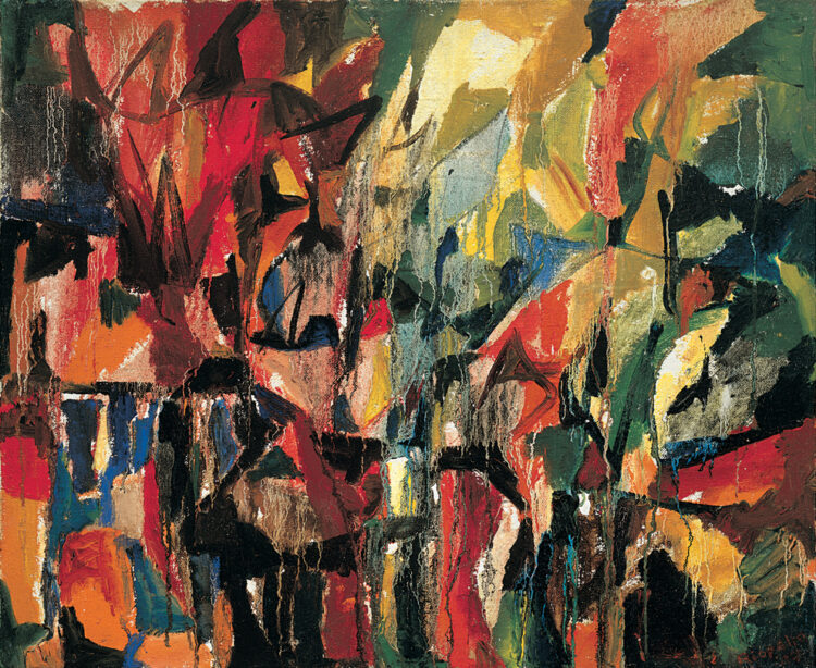 Jean Paul Riopelle, Hochelaga, oil on canvas, 60 x 73 cm (1947) © Estate of Jean Paul Riopelle / Copyright Visuals Arts – CARCC (2023)