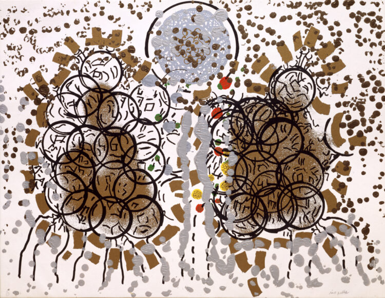 Jean Paul Riopelle, Le Cirque, technique mixte sur papier sur essai de sérigraphie marouflée sur toile, 50,8 x 64,8 cm (1986) © Succession Jean Paul Riopelle / Droits d’auteur arts visuels &#8211; CARCC (2023) 
