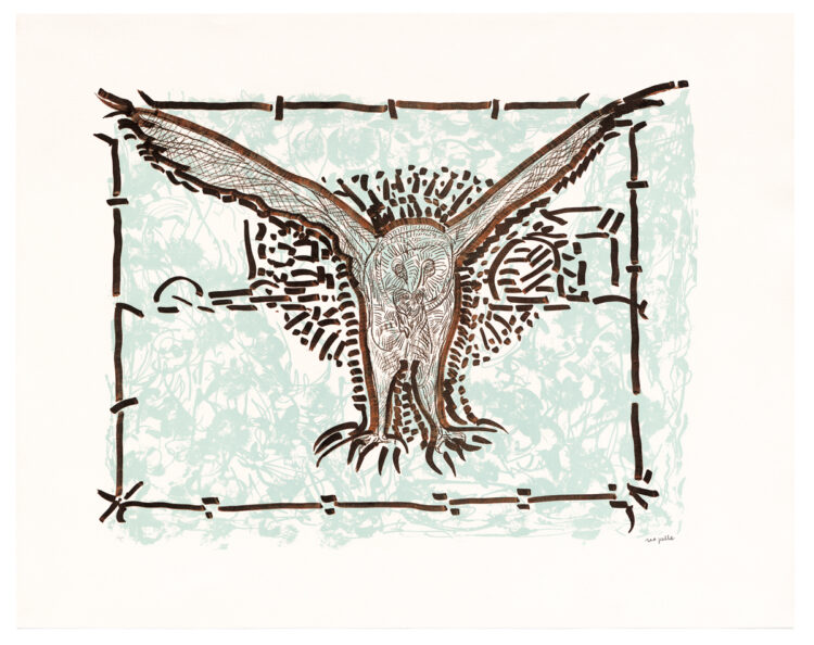 Jean Paul Riopelle, L’Épervier-Harfang des neiges, lithographie originale, 65,5 x 83 cm (1981) © Succession Jean Paul Riopelle / Droits d’auteur arts visuels &#8211; CARCC (2023)
