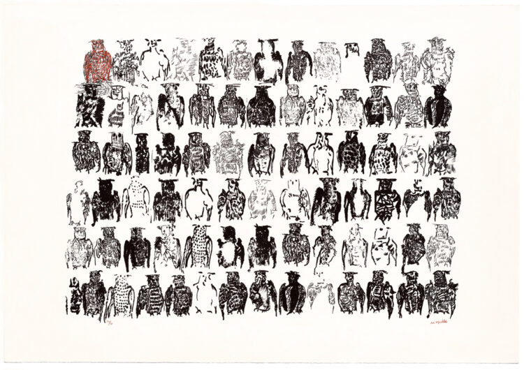 Jean Paul Riopelle, Les Hiboux, lithographie originale en couleurs, 76,5 x 110 cm (1970) © Succession Jean Paul Riopelle / Droits d’auteur arts visuels &#8211; CARCC (2023)
