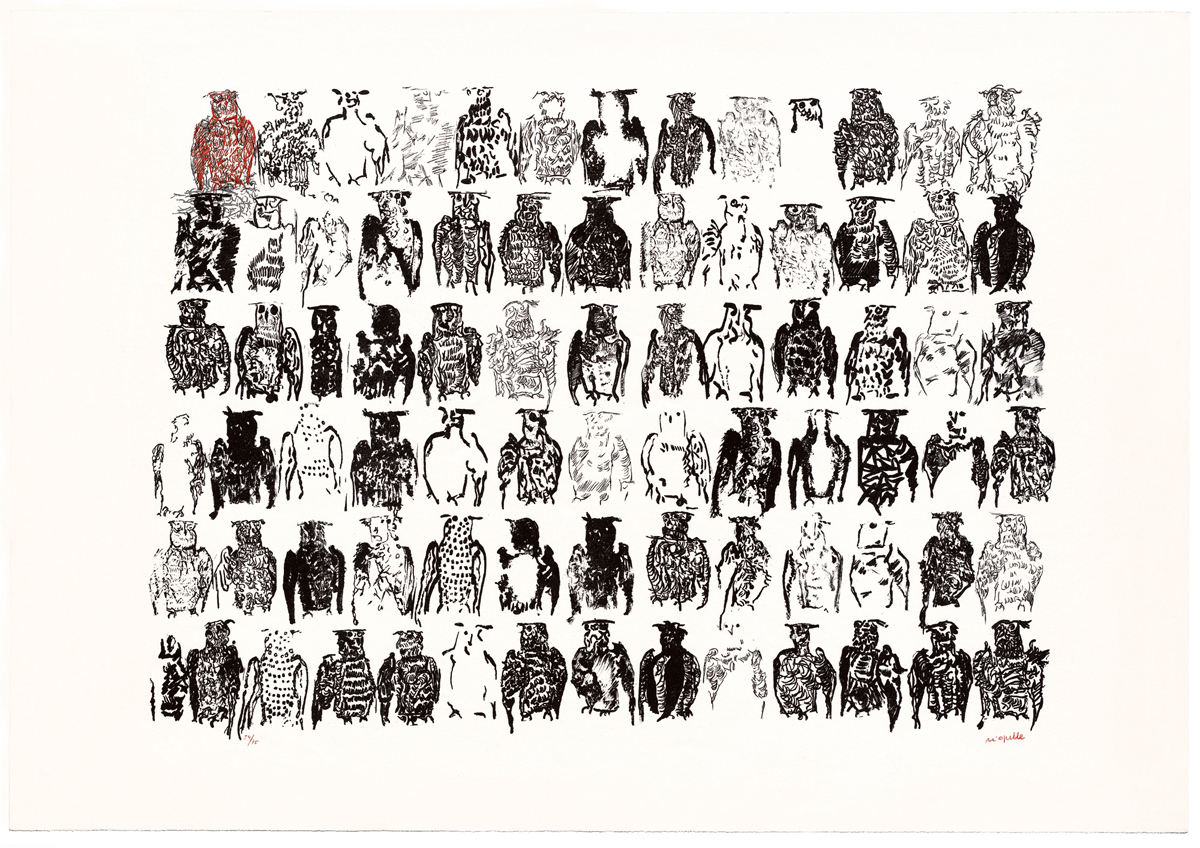 Jean Paul Riopelle, Les Hiboux, lithographie originale en couleurs, 76,5 x 110 cm (1970) © Succession Jean Paul Riopelle / Droits d’auteur arts visuels – CARCC (2023)
