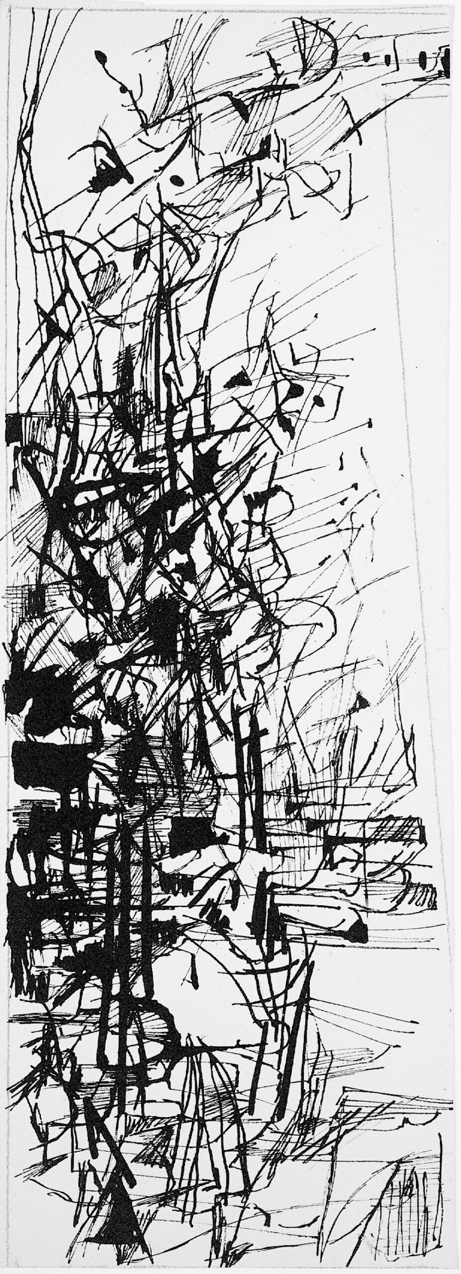 Jean Paul Riopelle, Sans titre, aquarelle et encre sur papier, 29,8 x 10,5 cm (1949) © Succession Jean Paul Riopelle / Droits d’auteur arts visuels – CARCC (2023)