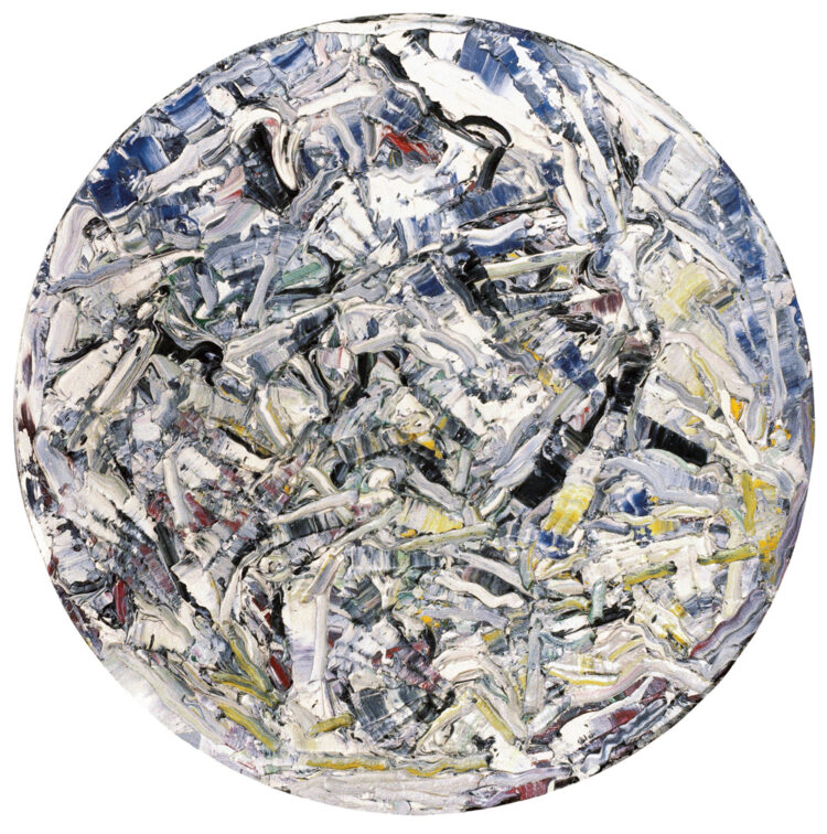 Jean Paul Riopelle, Sans titre, oil on canvas, 65,5 cm in diameter (1965) © Estate of Jean Paul Riopelle / Copyright Visuals Arts – CARCC (2023)
