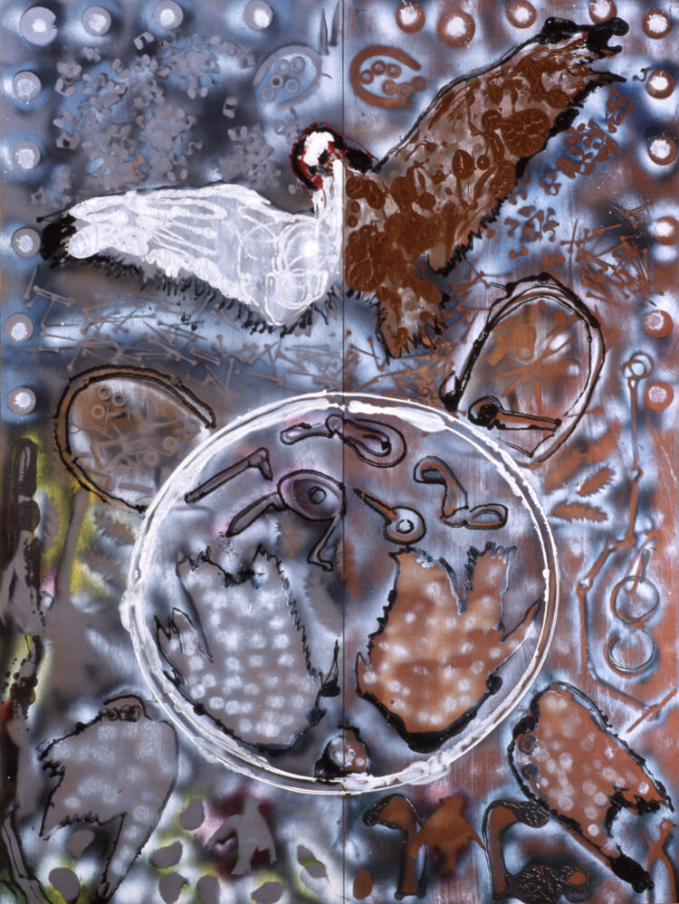 Jean Paul Riopelle, Sans titre, technique mixte sur bois, 203,2 x 152,4 cm, diptyque  (1992) © Succession Jean Paul Riopelle / Droits d’auteur arts visuels &#8211; CARCC (2023)
