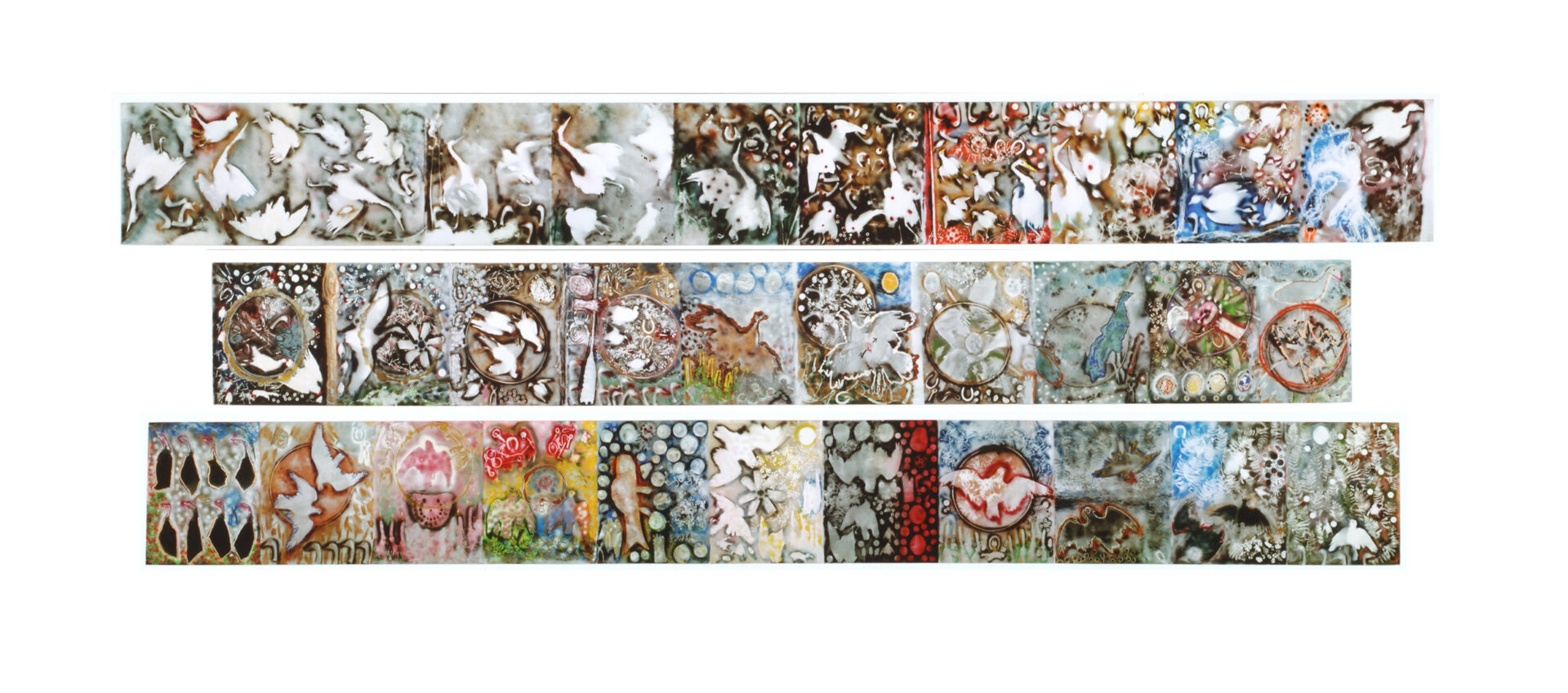 Jean Paul Riopelle, L&#8217;Hommage à Rosa Luxemburg, mixed media on canvas, 155 x 4039 cm (assembled) triptych (1992) © Estate of Jean Paul Riopelle / SOCAN (2022)
