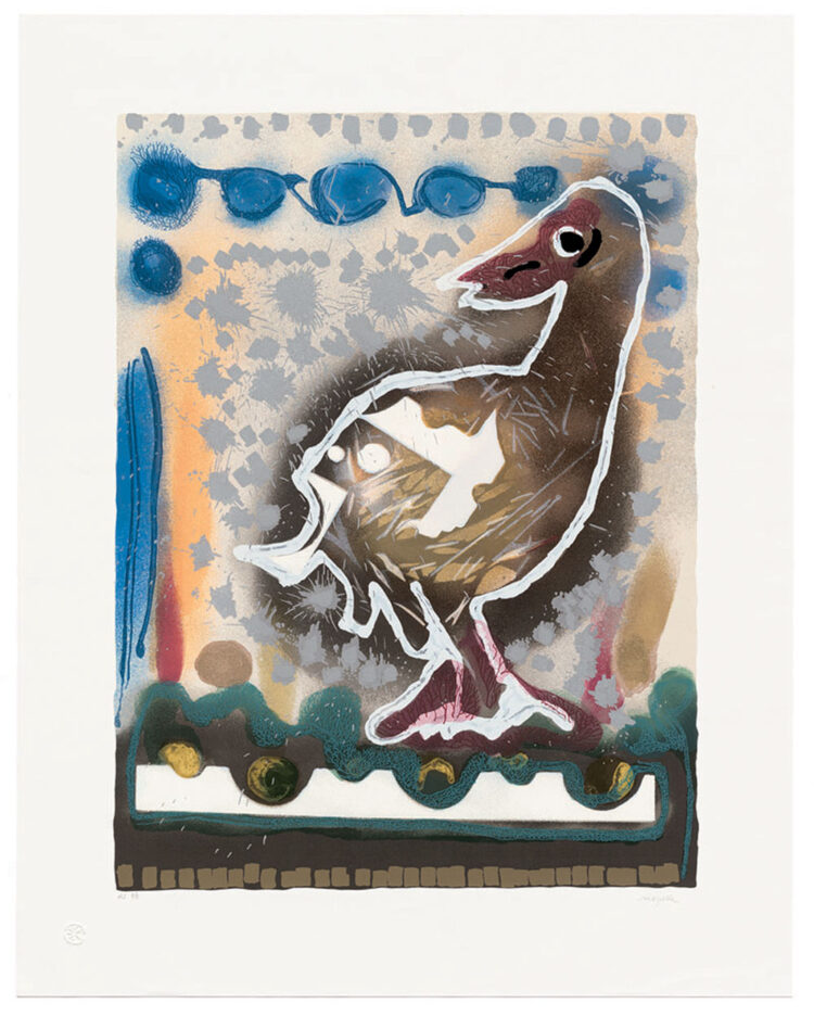 Jean Paul Riopelle, L&#8217;oie profilée, sérigraphie, 76 x 56 cm (1990-1992) © Succession Jean Paul Riopelle / Droits d’auteur arts visuels &#8211; CARCC (2023)
